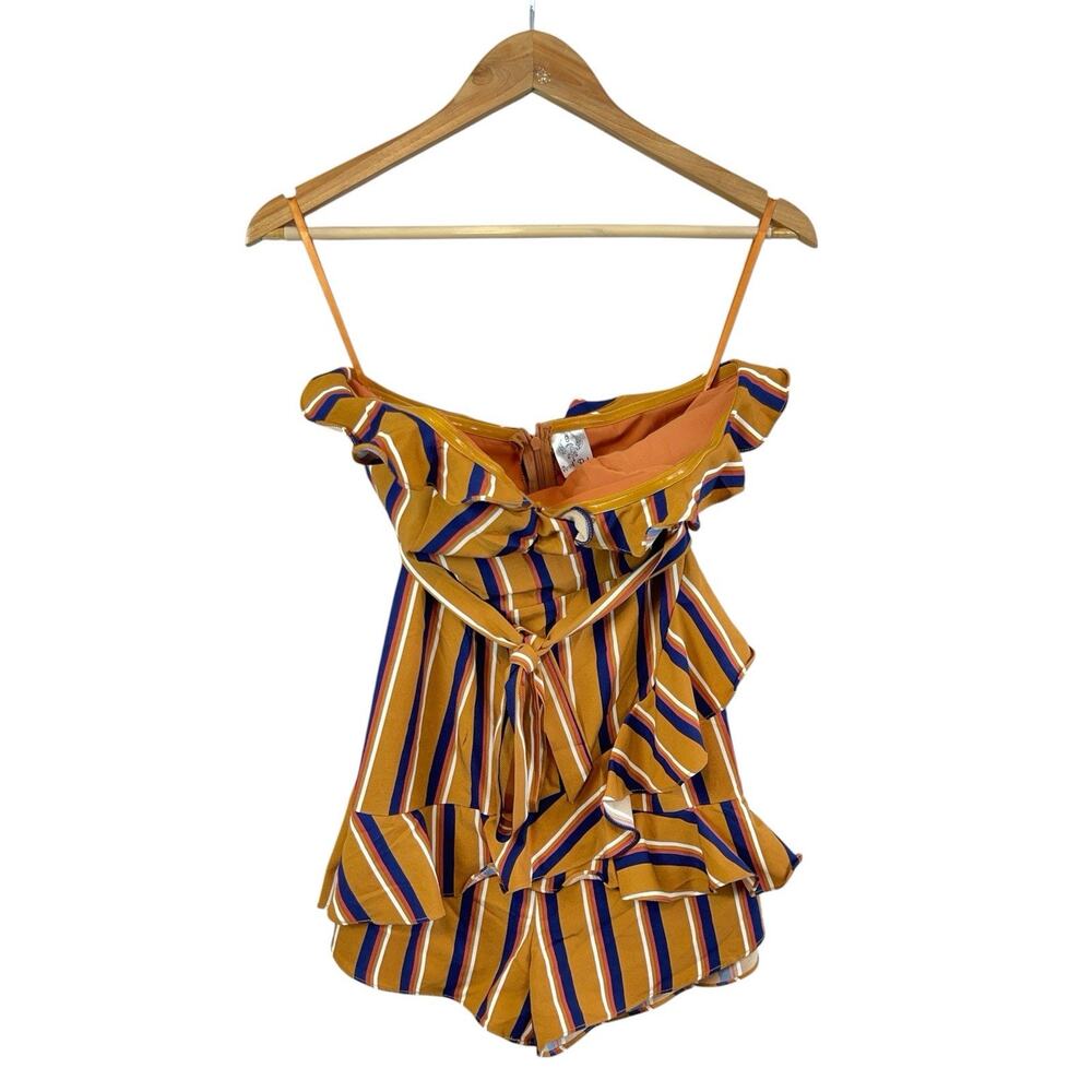 Angel Biba Striped Strapless Ruffle Romper Small Bronze Euro Summer Festival